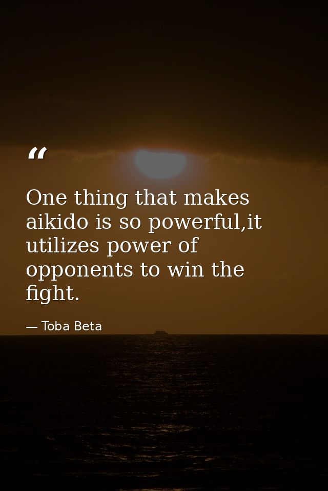 One thing that makes aikido is so powerful,it utilizes power of opponents to win the fight. — Toba Beta
