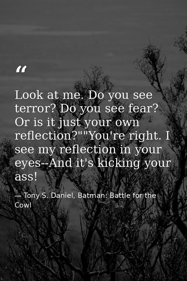 Look at me. Do you see terror? Do you see fear? Or is it just your own reflection?""You're right. I see my reflection in — Tony S. Daniel, Batman: Battle for the Cowl