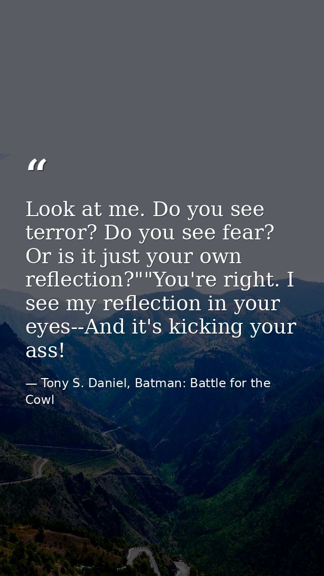 Look at me. Do you see terror? Do you see fear? Or is it just your own reflection?""You're right. I see my reflection in — Tony S. Daniel, Batman: Battle for the Cowl