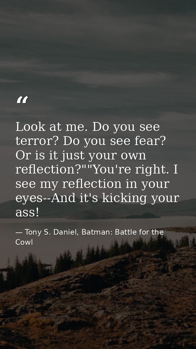 Look at me. Do you see terror? Do you see fear? Or is it just your own reflection?""You're right. I see my reflection in — Tony S. Daniel, Batman: Battle for the Cowl