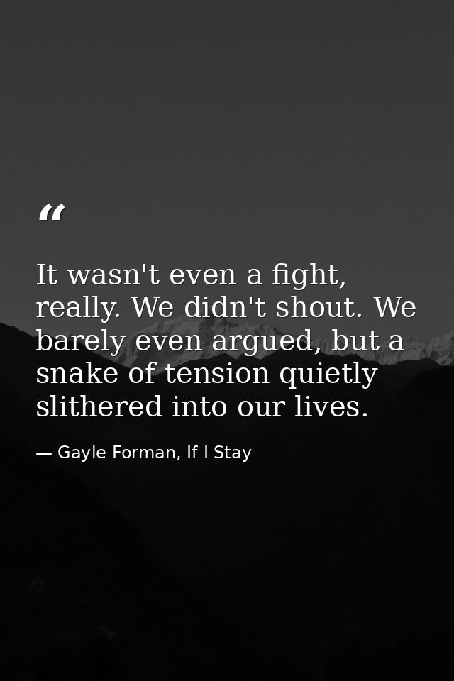 It wasn't even a fight, really. We didn't shout. We barely even argued, but a snake of tension quietly slithered into ou — Gayle Forman, If I Stay