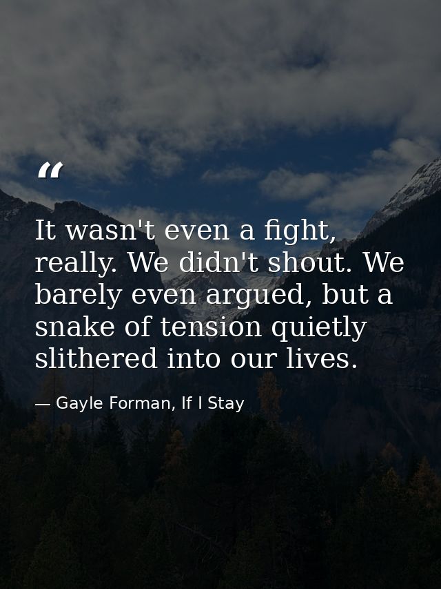 It wasn't even a fight, really. We didn't shout. We barely even argued, but a snake of tension quietly slithered into ou — Gayle Forman, If I Stay