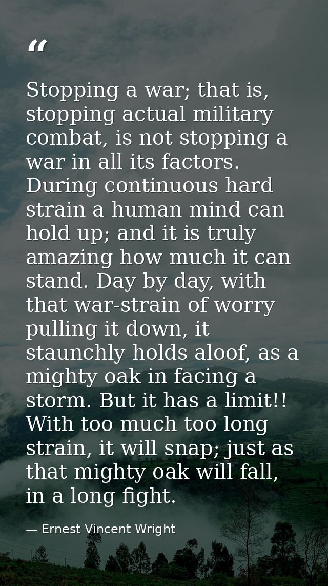 Stopping a war; that is, stopping actual military combat, is not stopping a war in all its factors. During continuous ha — Ernest Vincent Wright