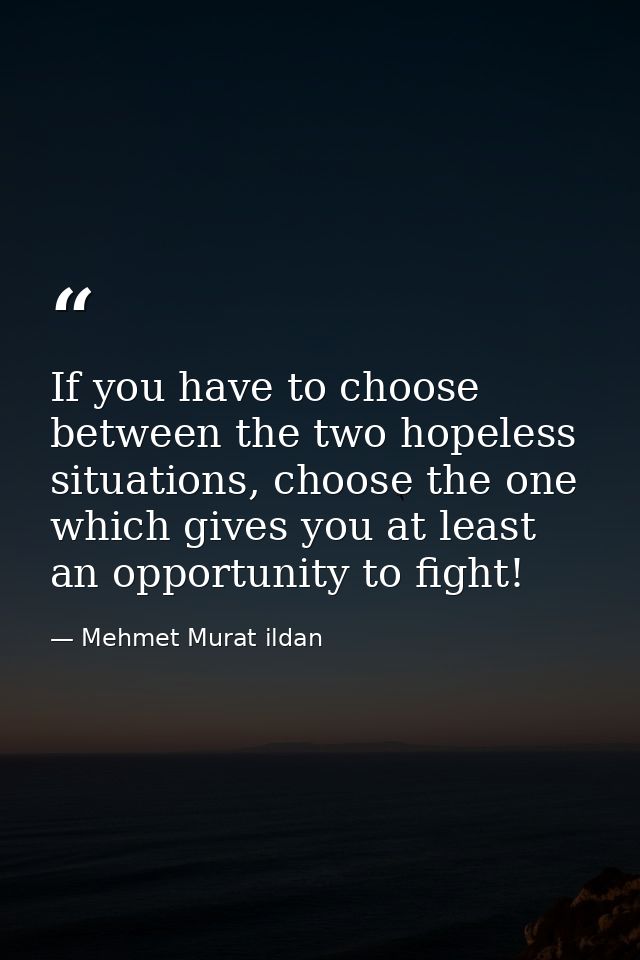 If you have to choose between the two hopeless situations, choose the one which gives you at least an opportunity to fig — Mehmet Murat ildan