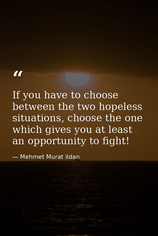 If you have to choose between the two hopeless situations, choose the one which gives you at least an opportunity to fig — Mehmet Murat ildan