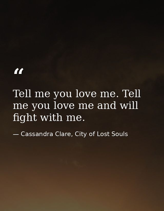 Tell me you love me. Tell me you love me and will fight with me. — Cassandra Clare, City of Lost Souls