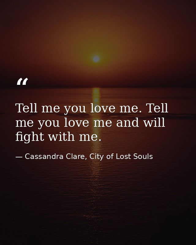 Tell me you love me. Tell me you love me and will fight with me. — Cassandra Clare, City of Lost Souls