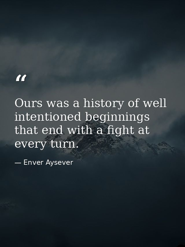 Ours was a history of well intentioned beginnings that end with a fight at every turn. — Enver Aysever