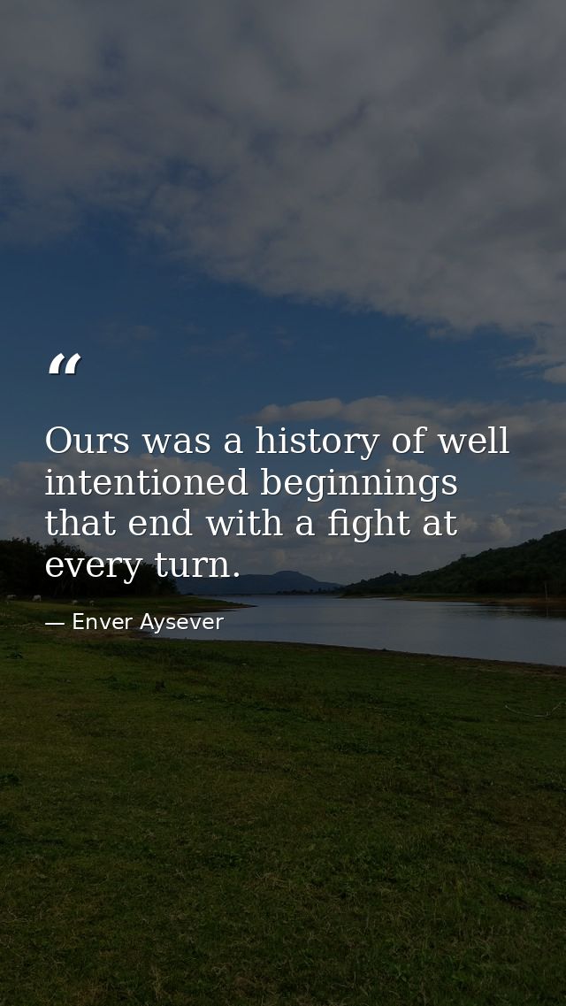 Ours was a history of well intentioned beginnings that end with a fight at every turn. — Enver Aysever