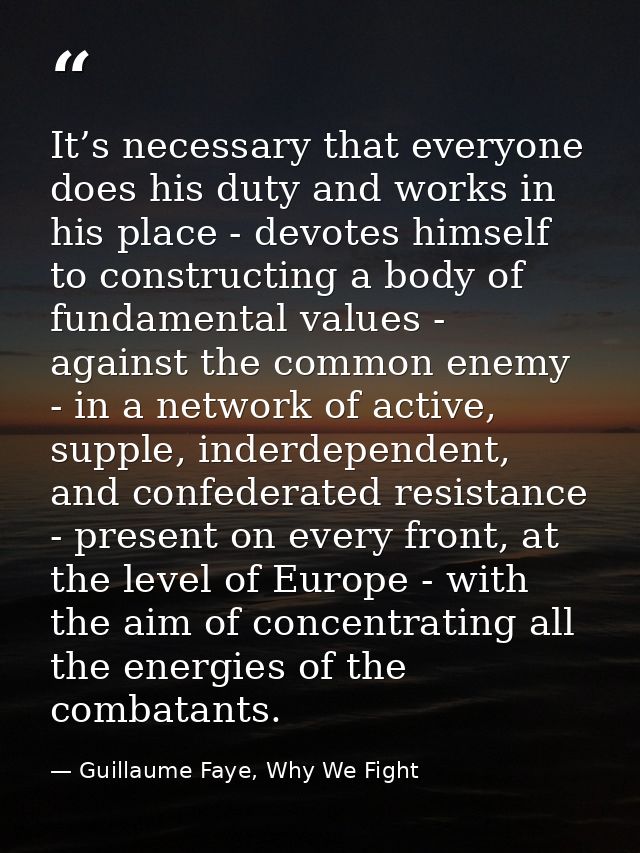 It’s necessary that everyone does his duty and works in his place - devotes himself to constructing a body of fundamenta — Guillaume Faye, Why We Fight