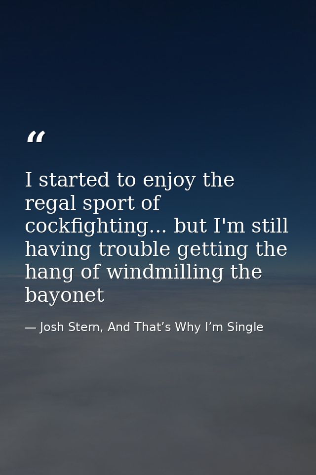 I started to enjoy the regal sport of cockfighting... but I'm still having trouble getting the hang of windmilling the b — Josh Stern, And That’s Why I’m Single