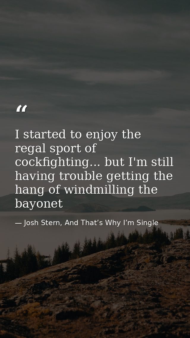 I started to enjoy the regal sport of cockfighting... but I'm still having trouble getting the hang of windmilling the b — Josh Stern, And That’s Why I’m Single