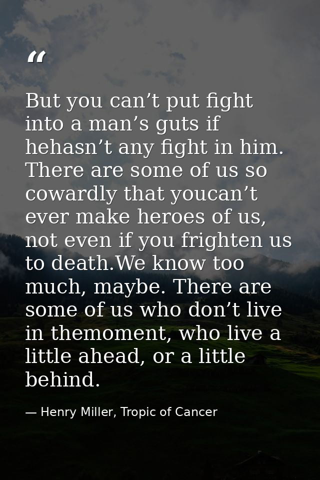 But you can’t put fight into a man’s guts if hehasn’t any fight in him. There are some of us so cowardly that youcan’t e — Henry Miller, Tropic of Cancer