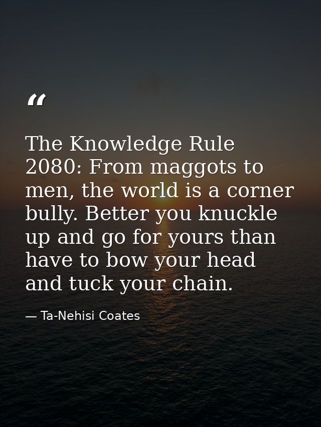 The Knowledge Rule 2080: From maggots to men, the world is a corner bully. Better you knuckle up and go for yours than h — Ta-Nehisi Coates