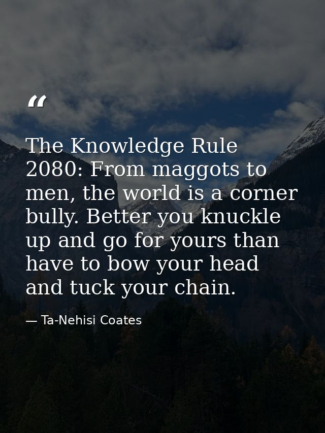 The Knowledge Rule 2080: From maggots to men, the world is a corner bully. Better you knuckle up and go for yours than h — Ta-Nehisi Coates