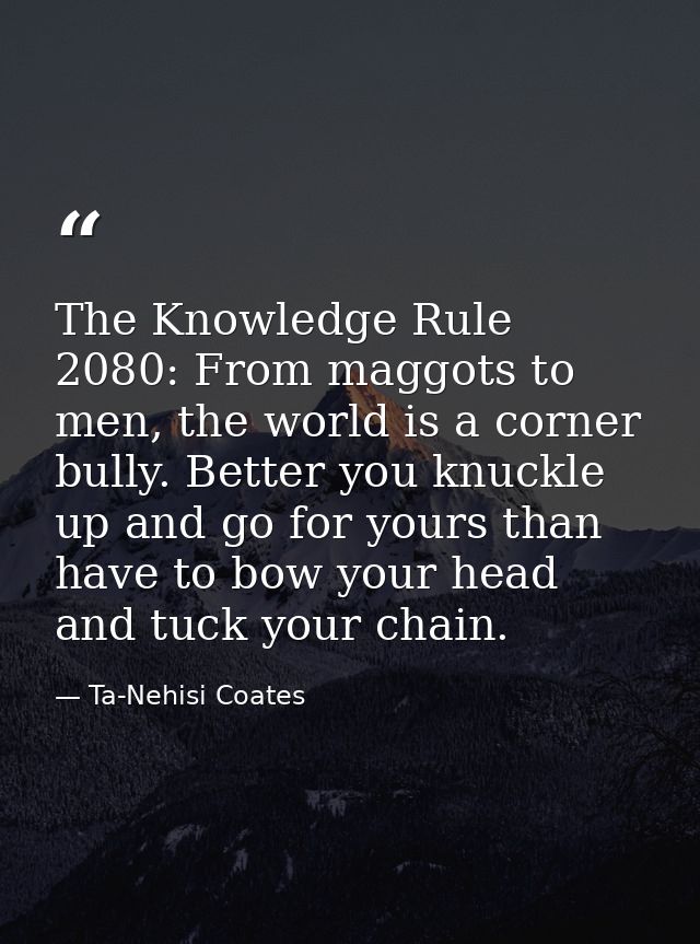 The Knowledge Rule 2080: From maggots to men, the world is a corner bully. Better you knuckle up and go for yours than h — Ta-Nehisi Coates