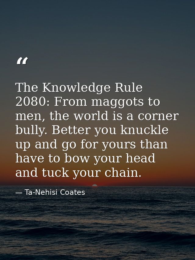 The Knowledge Rule 2080: From maggots to men, the world is a corner bully. Better you knuckle up and go for yours than h — Ta-Nehisi Coates