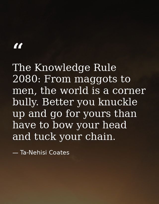 The Knowledge Rule 2080: From maggots to men, the world is a corner bully. Better you knuckle up and go for yours than h — Ta-Nehisi Coates