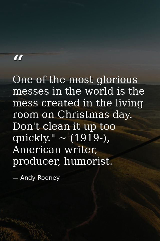 One of the most glorious messes in the world is the mess created in the living room on Christmas day. Don't clean it up  — Andy Rooney