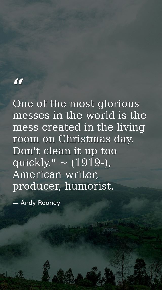 One of the most glorious messes in the world is the mess created in the living room on Christmas day. Don't clean it up  — Andy Rooney