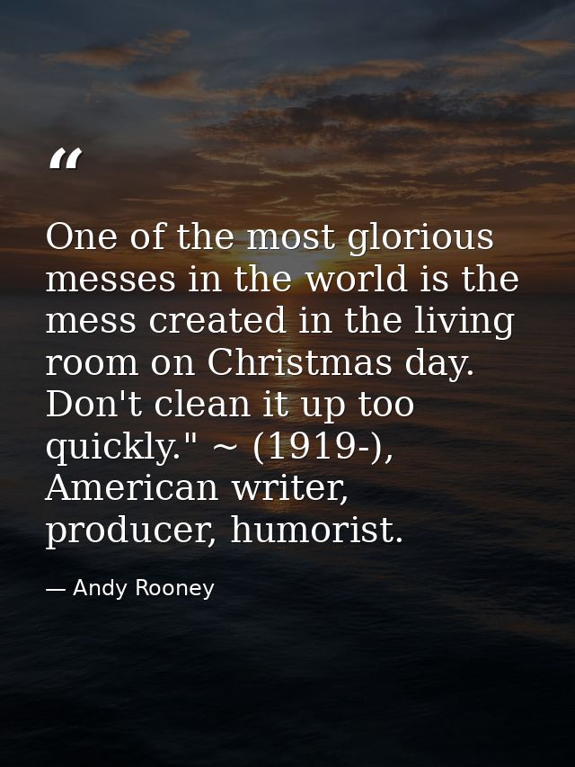 One of the most glorious messes in the world is the mess created in the living room on Christmas day. Don't clean it up  — Andy Rooney