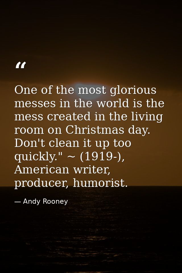 One of the most glorious messes in the world is the mess created in the living room on Christmas day. Don't clean it up  — Andy Rooney