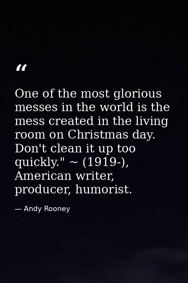 One of the most glorious messes in the world is the mess created in the living room on Christmas day. Don't clean it up  — Andy Rooney