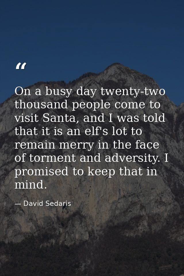 On a busy day twenty-two thousand people come to visit Santa, and I was told that it is an elf's lot to remain merry in  — David Sedaris