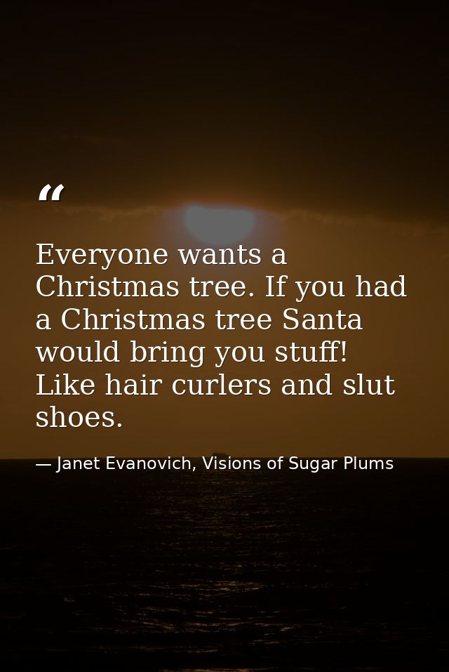 Everyone wants a Christmas tree. If you had a Christmas tree Santa would bring you stuff! Like hair curlers and slut sho — Janet Evanovich, Visions of Sugar Plums
