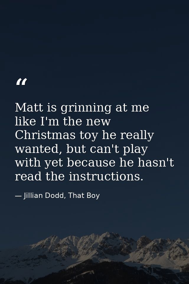 Matt is grinning at me like I'm the new Christmas toy he really wanted, but can't play with yet because he hasn't read t — Jillian Dodd, That Boy