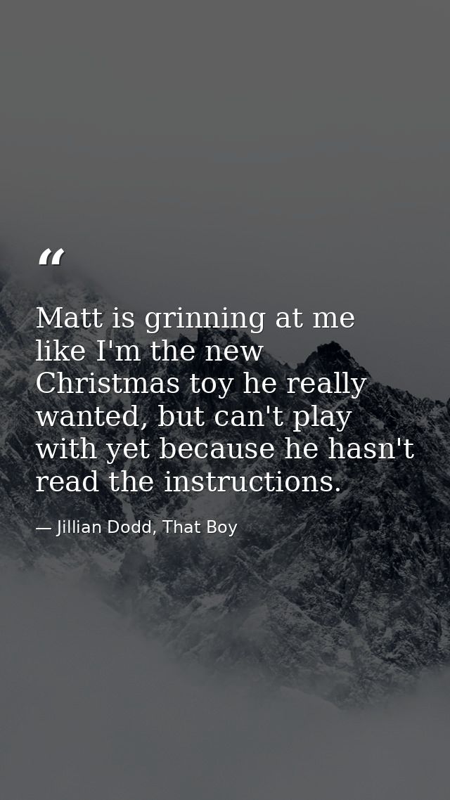 Matt is grinning at me like I'm the new Christmas toy he really wanted, but can't play with yet because he hasn't read t — Jillian Dodd, That Boy