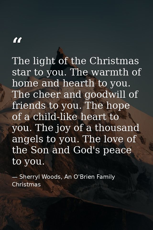 The light of the Christmas star to you. The warmth of home and hearth to you. The cheer and goodwill of friends to you.  — Sherryl Woods, An O'Brien Family Christmas