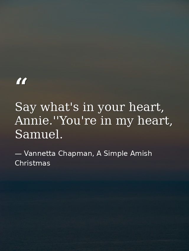 Say what's in your heart, Annie.''You're in my heart, Samuel. — Vannetta Chapman, A Simple Amish Christmas