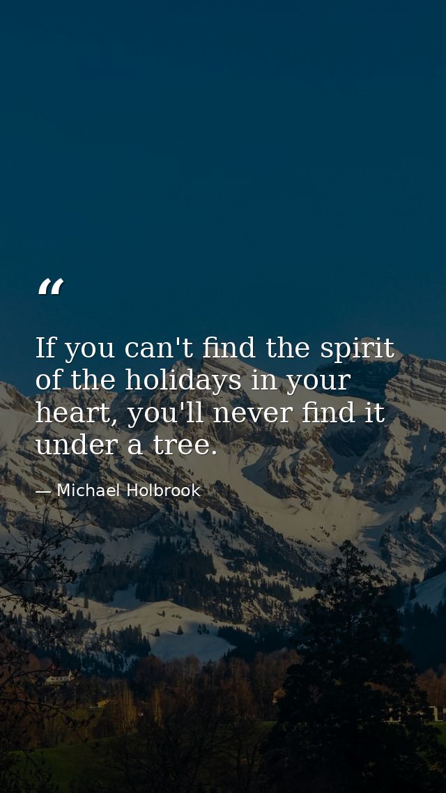 If you can't find the spirit of the holidays in your heart, you'll never find it under a tree. — Michael Holbrook