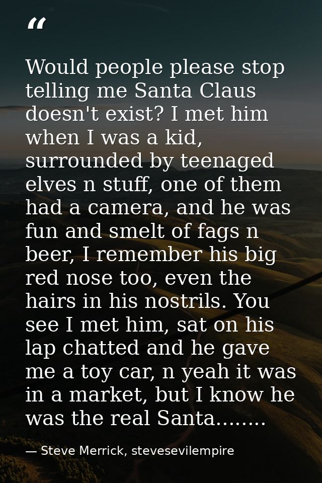 Would people please stop telling me Santa Claus doesn't exist? I met him when I was a kid, surrounded by teenaged elves  — Steve Merrick, stevesevilempire