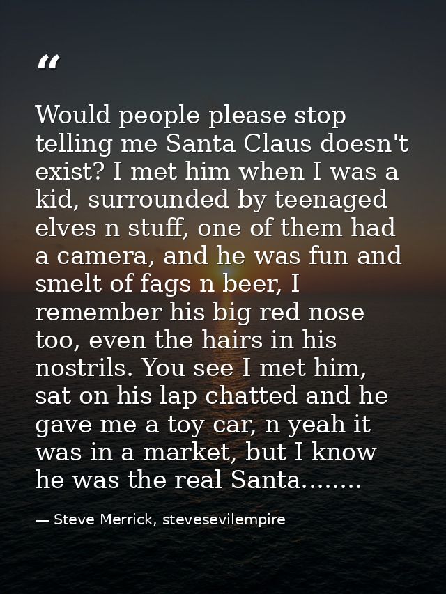 Would people please stop telling me Santa Claus doesn't exist? I met him when I was a kid, surrounded by teenaged elves  — Steve Merrick, stevesevilempire