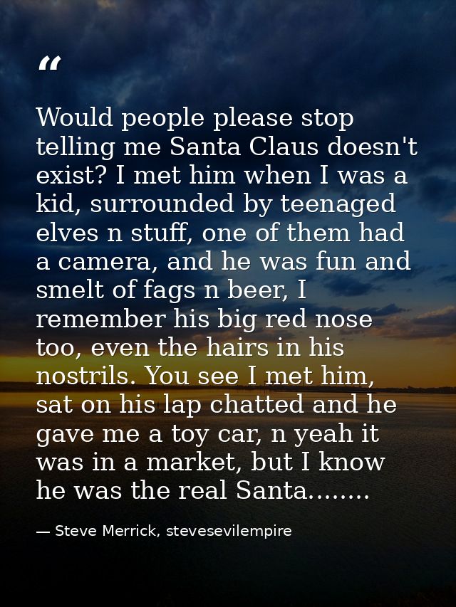 Would people please stop telling me Santa Claus doesn't exist? I met him when I was a kid, surrounded by teenaged elves  — Steve Merrick, stevesevilempire