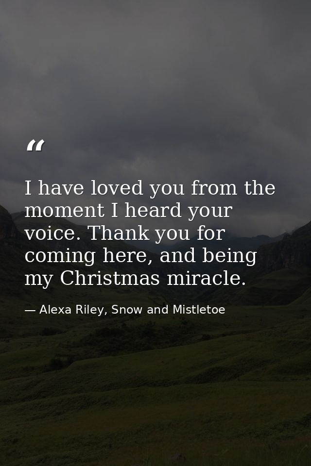 I have loved you from the moment I heard your voice. Thank you for coming here, and being my Christmas miracle. — Alexa Riley, Snow and Mistletoe