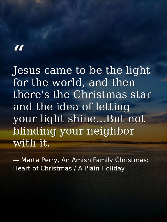 Jesus came to be the light for the world, and then there's the Christmas star and the idea of letting your light shine.. — Marta Perry, An Amish Family Christmas: Heart of Christmas / A Plain Holiday