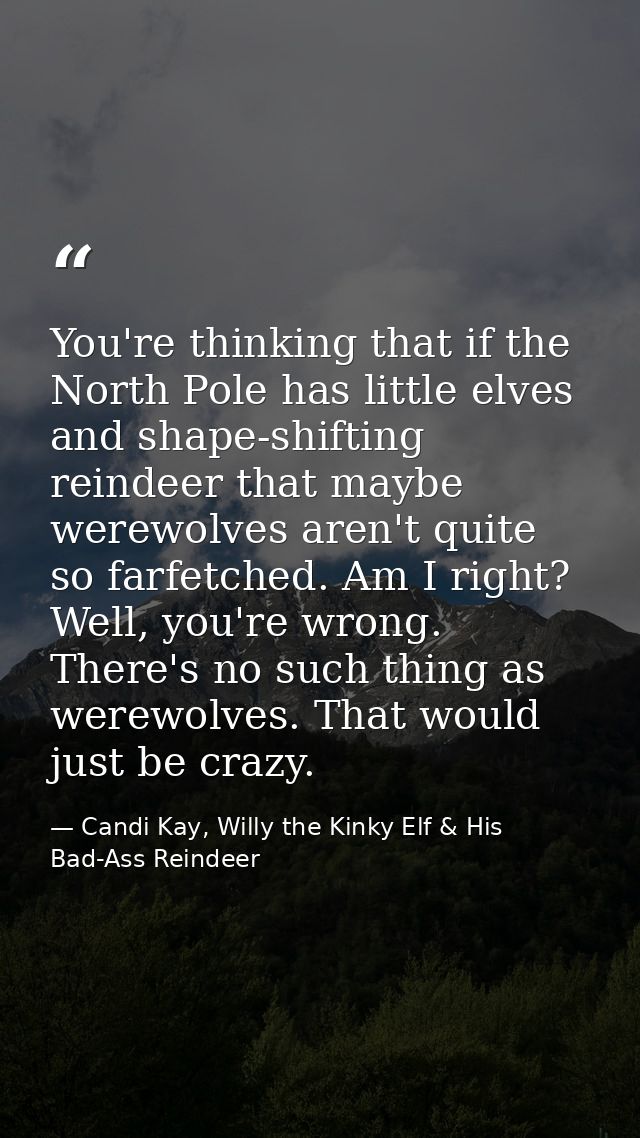 You're thinking that if the North Pole has little elves and shape-shifting reindeer that maybe werewolves aren't quite s — Candi Kay, Willy the Kinky Elf & His Bad-Ass Reindeer