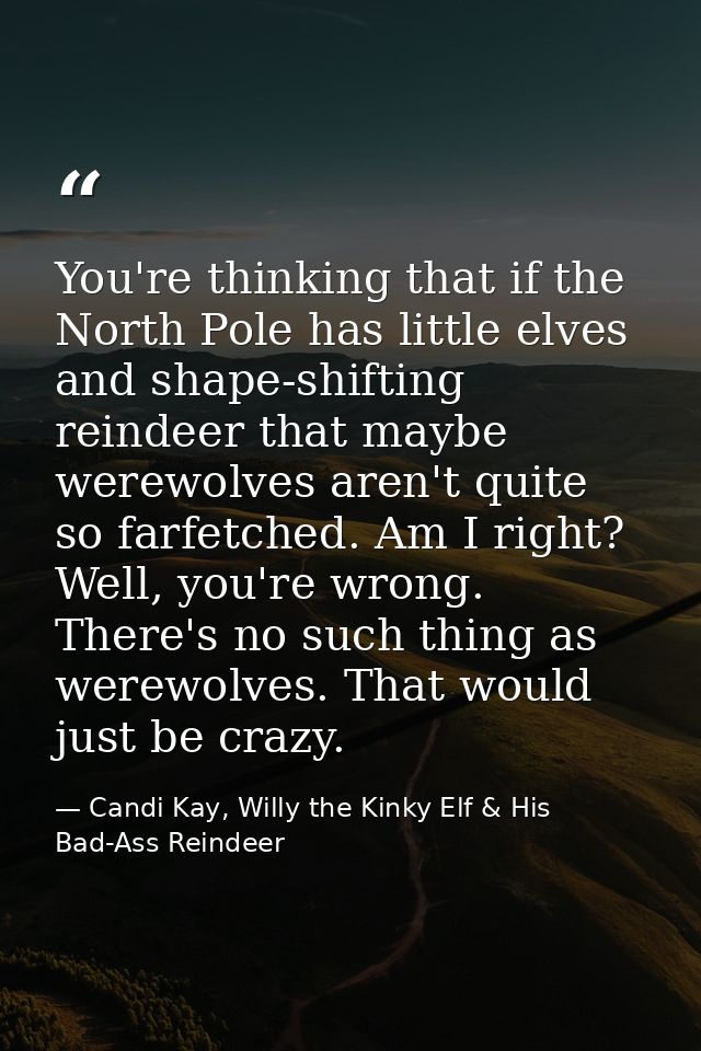 You're thinking that if the North Pole has little elves and shape-shifting reindeer that maybe werewolves aren't quite s — Candi Kay, Willy the Kinky Elf & His Bad-Ass Reindeer