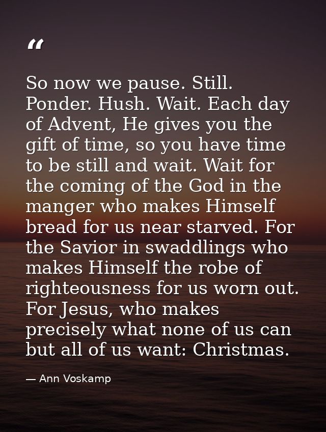 So now we pause. Still. Ponder. Hush. Wait. Each day of Advent, He gives you the gift of time, so you have time to be st — Ann Voskamp