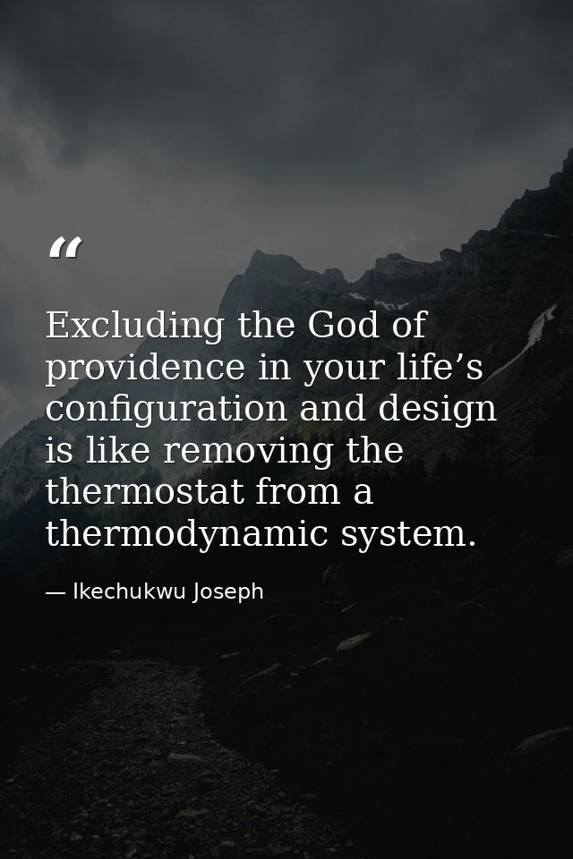 Excluding the God of providence in your life’s configuration and design is like removing the thermostat from a thermodyn — Ikechukwu Joseph