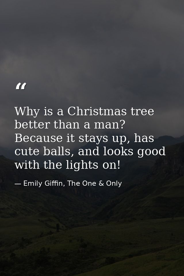 Why is a Christmas tree better than a man? Because it stays up, has cute balls, and looks good with the lights on! — Emily Giffin, The One & Only