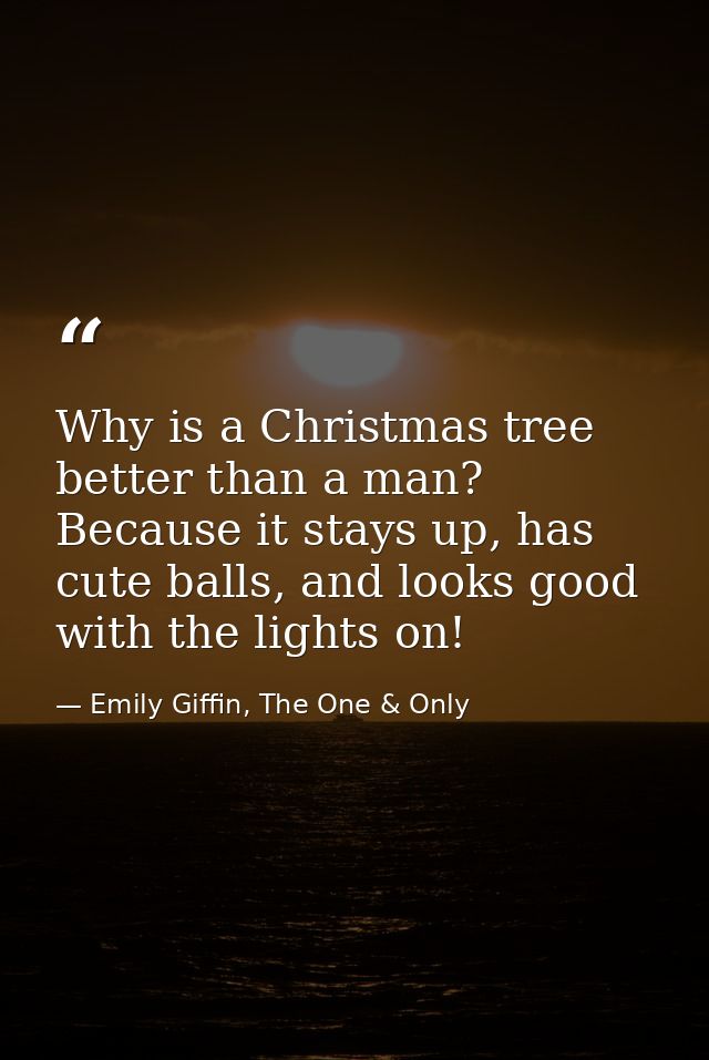 Why is a Christmas tree better than a man? Because it stays up, has cute balls, and looks good with the lights on! — Emily Giffin, The One & Only