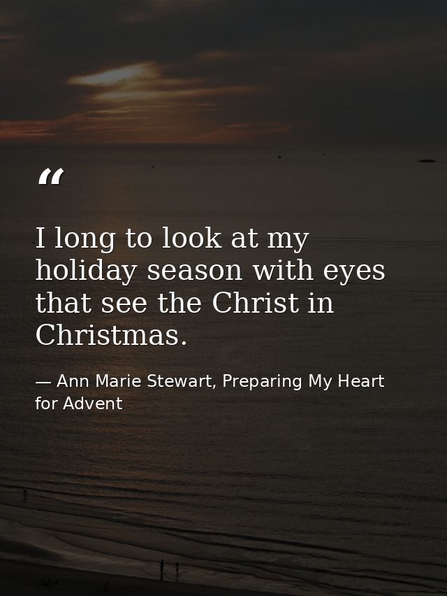 I long to look at my holiday season with eyes that see the Christ in Christmas. — Ann Marie Stewart, Preparing My Heart for Advent