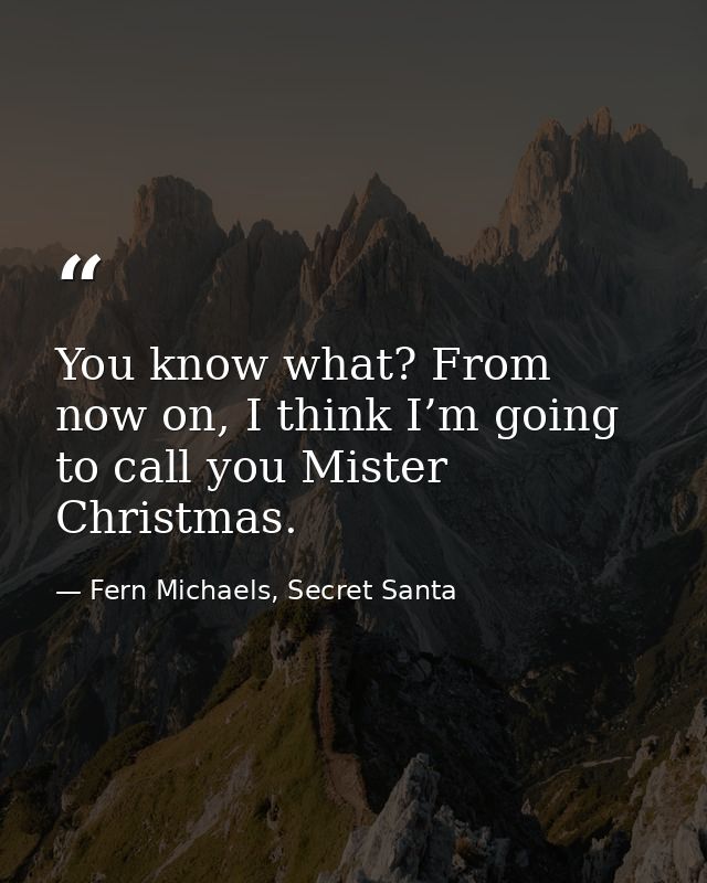 You know what? From now on, I think I’m going to call you Mister Christmas. — Fern Michaels, Secret Santa
