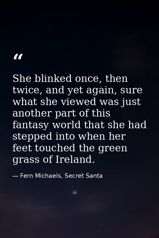 She blinked once, then twice, and yet again, sure what she viewed was just another part of this fantasy world that she h — Fern Michaels, Secret Santa