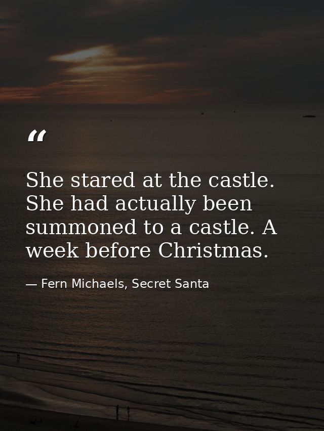 She stared at the castle. She had actually been summoned to a castle. A week before Christmas. — Fern Michaels, Secret Santa
