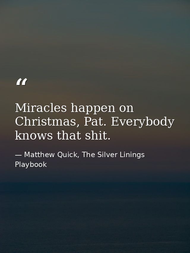 Miracles happen on Christmas, Pat. Everybody knows that shit. — Matthew Quick, The Silver Linings Playbook
